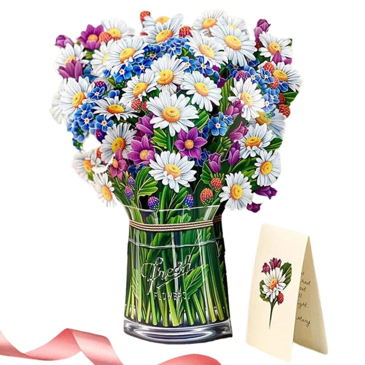Mother's Day Gift 3D Up Flower Bouquet and Pop Up Flower Greeting Cards